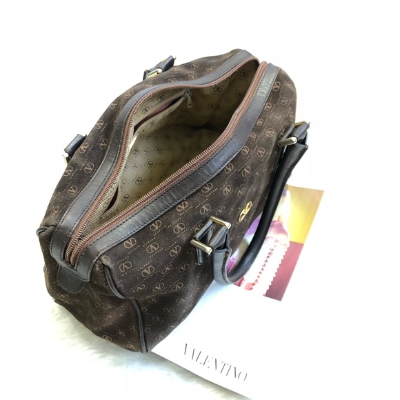 VALENTINO Vintage Suede Leather Monogram Brown Bag - Picture 6 of 8